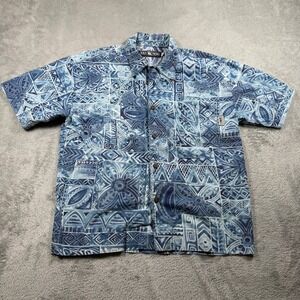 Vintage T&C Surf Hawaii Button Up Shirt Mens Small Blue Tribal Hawaiian Aloha